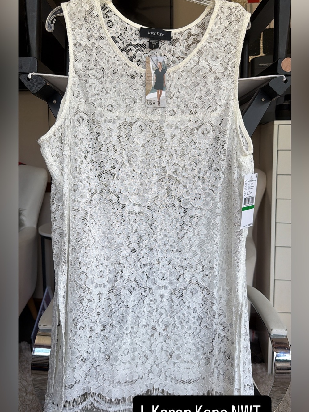 NWT Karen Kane white lace tank